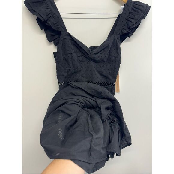 AQUA Mini Dress Womens Size Extra Small Clip Dot Flutter Sleeves in Black NWT - Picture 12 of 12